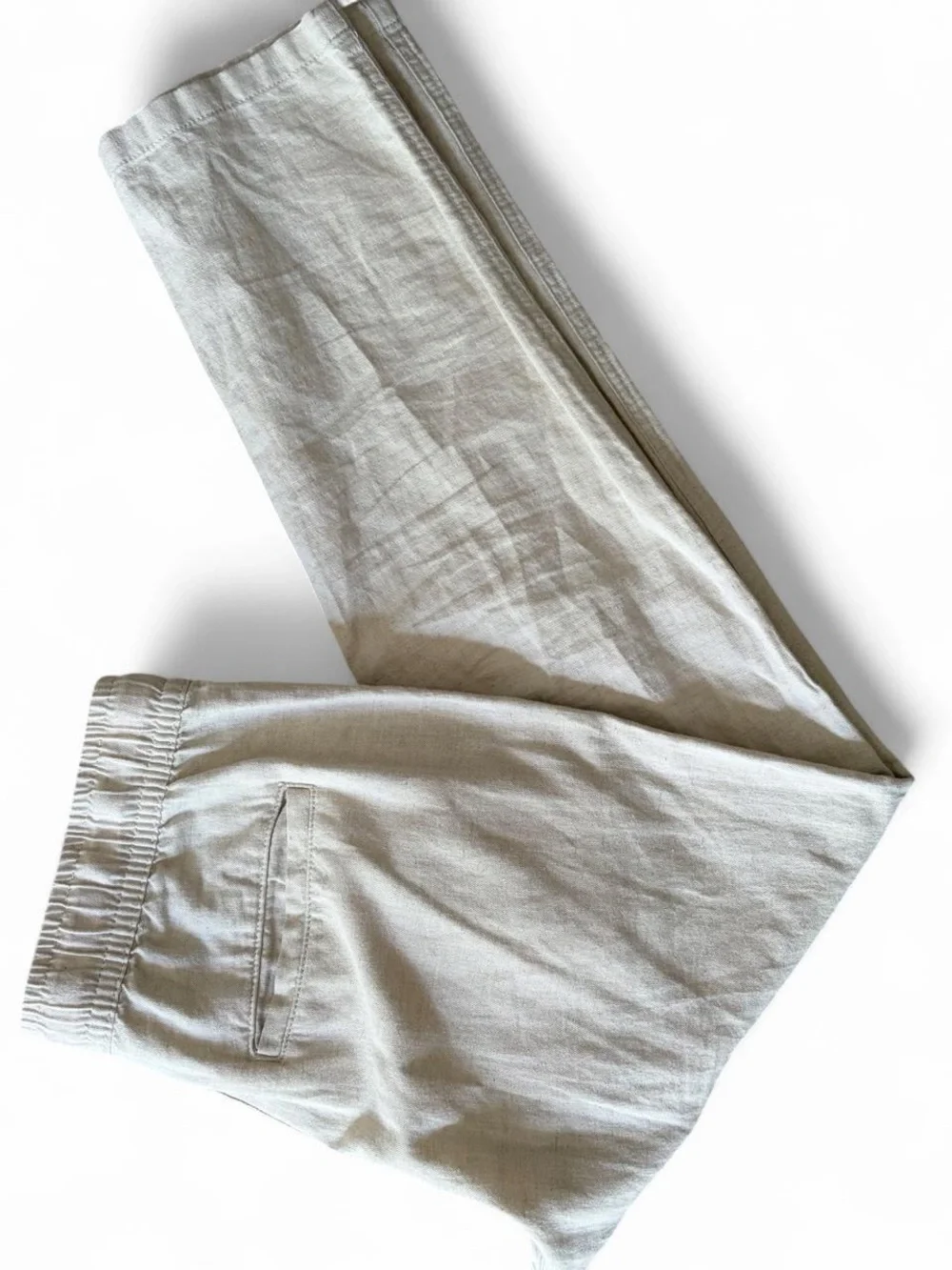 Zara Cream Drawstring Linen-Blend Pants Medium